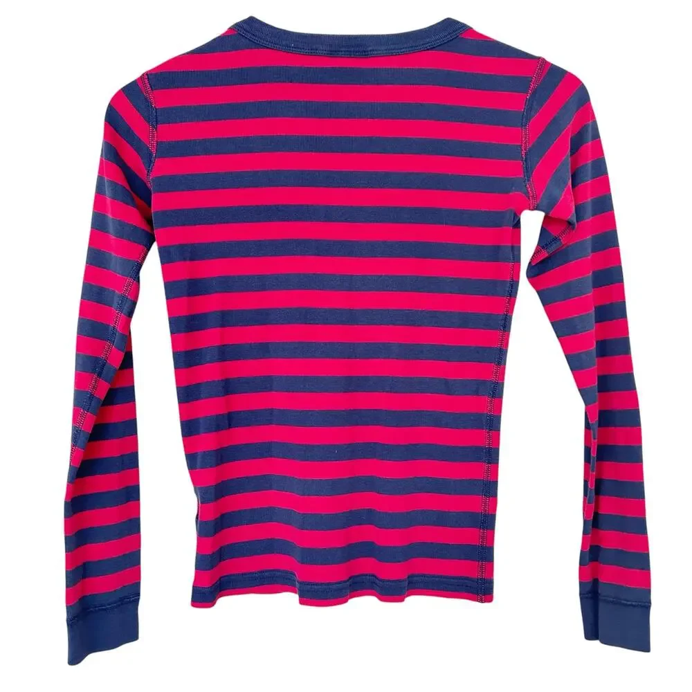 Hanna Andersson Red Blue Striped Organic Cotton Long Sleeve Pajama Top Sz 12